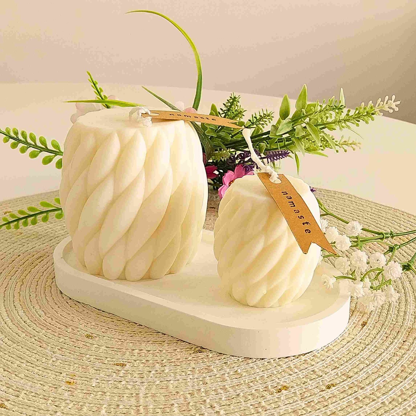 kit de velas decorativas de velas trenzadas con bandeja minimalista